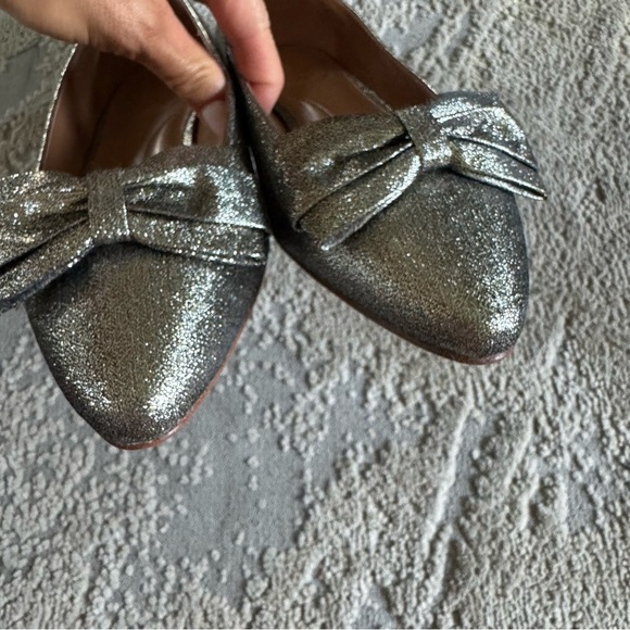 Talbots pointy toe ballet flats Edison bow silver sparkly leather 8.5 - Picture 6 of 12